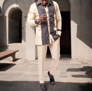 2025 nouvel ensemble pour hommes ethniques africains imprimé épissage <span class=keywords><strong>chemise</strong></span> et pantalon noir ensemble décontracté pour hommes - Product Image 1