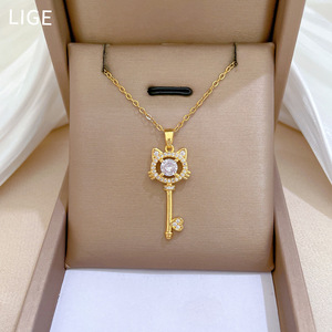 Collana con Lucchetto 'Chiave del Mio Cuore' in Acciaio Inossidabile Placcato Oro, Impermeabile e Antiossidante, Bestseller su TikTok di Fanhua Jewelry - Product Image 2
