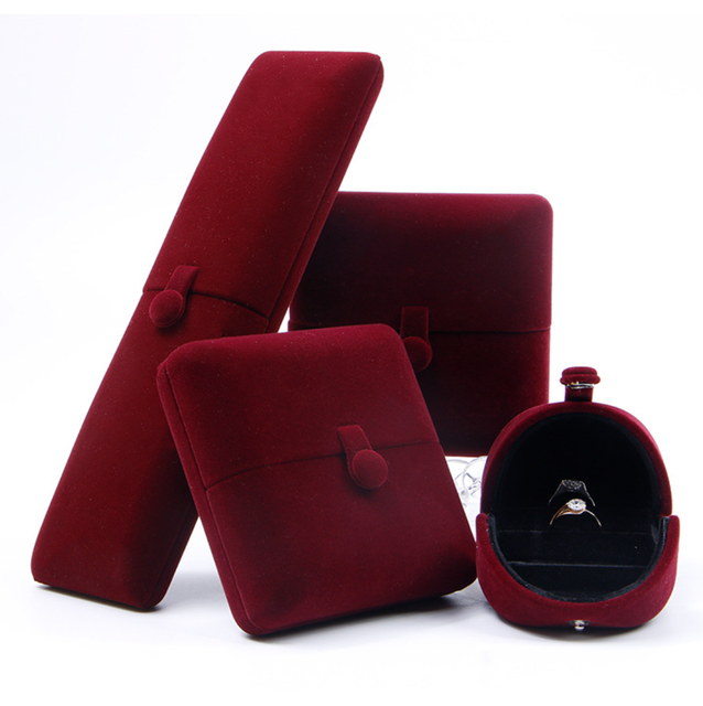2020 High-end Earring Jewellery Personalize Jewelry Box Custom logo Velvet Wine Red Color Charm Jewelry Box