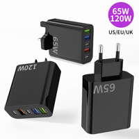 Cargador de Pared Rápido Multipuerto de 120W, 5 Puertos USB A, USB C, PD, QC, Enchufe para EE. UU., UE y Reino Unido, para Teléfono, Tableta, Portátil y Múltiples Dispositivos