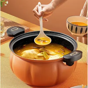 Новая кухонная посуда 8 л оранжевого цвета, чугунная антипригарная Кастрюля для тушения, супа, газовая микроскороварка в форме тыквы