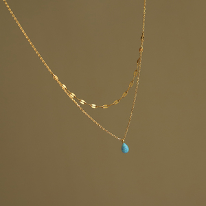 Vintage Style 18K Gold Plated Double Layer Water Drop <b>Opal</b> Pendant <b>Necklace</b> Stylish Geometric Beads Claw Setting Stainless Party - Product Image 3