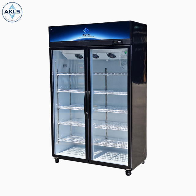 800L Commercial 2 Glass Door Display Freezer Showcase Fridge Refrigeration Equipment Beverage Refrigerator For Supermarket Use