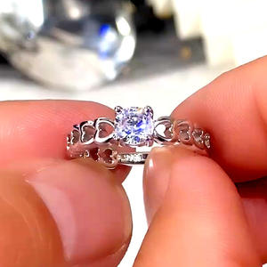 Bague de fiançailles en argent 925 pour femme F777, forme cœur, sertie de cristaux ronds, bijoux fins - Product Image 4