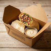 Boîte à dessert en carton personnalisée facile à assembler pour shawarma, frites, doner kebab avec séparateurs et emplacement pour sauce