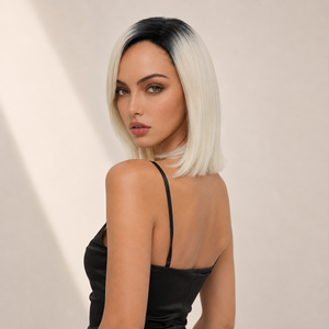 Perruque Bob Blonde Droite avec Racines Foncées, Fibre Résistante à la Chaleur, Ligne de Cheveux Naturelle, Sans Colle, Bonnet Ajustable, Couverture Complète - Product Image 6