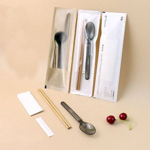 Set di posate usa e getta per asporto, confezionate singolarmente, forchetta, coltello, cucchiaio, bacchette in bambù, scatola con finestra, personalizzabile - Product Image 3