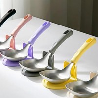 Cuillère à soupe moderne en acier inoxydable durable et écologique, avec manche long en silicone, finition miroir, résistante à la chaleur, qualité alimentaire