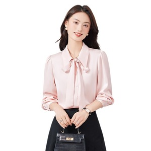 Women's Bell Sleeve Blouse Solid Color Chiffon Bow <b>Tie</b> Work Shirt Spring Autumn Professional Commuting Interview Formal Wear - Product Image 5