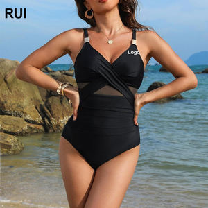 RUIQUWIN Ribbed <b>High</b>-<b>Waisted</b> Cut Out Bikini 1 Piece Women's Sexy Solid Color Eco-Friendly Beach Wear <b>Swimsuit</b> OEM Custom - Product Image 1
