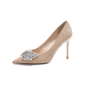 9888H-101 <b>Suede</b> Rhinestone Bow Heeled Sandals Pointed Toe Stiletto <b>Heel</b> Fashion Trend Elegant Wedding Party Dress Shoes - Product Image 5