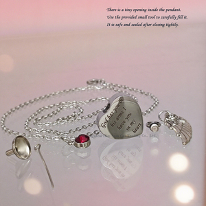 Pendentif Cœur Ailé Moderne en Acier Inoxydable Argenté avec Chaîne, Gravé pour Cendres d'Animaux <span class=keywords><strong>de</strong></span> Compagnie, 12 Pierres <span class=keywords><strong>de</strong></span> Naissance, Réutilisable, Étanche, Parfum - Product Image 4