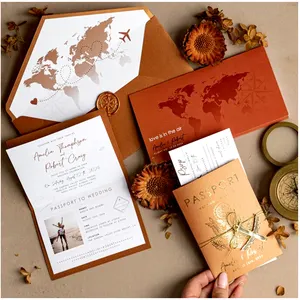 Cheap DIY Custom Booklet Style Passport Wedding Invitations and Gatefold Wedding Invitations Passport Cards Set