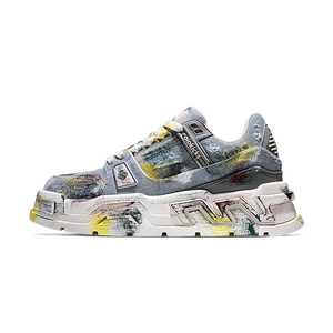 Sneakers Chunky da Uomo Designer Graffiti Traspiranti in Denim e Pelle con Ammortizzazione, Scarpe da Skateboard Comode e alla Moda Streetwear - Product Image 1