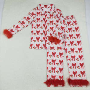 RTS Summer <b>Santa</b> Bows Adult <b>Women's</b> Button Feather Solid Short Breathable Pajamas <b>Outfits</b> New Designs Sleepwear - Product Image 2