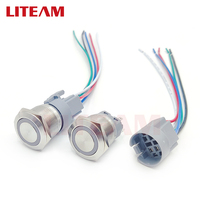 Interruptor de Botón Pulsador Momentáneo de Acero Inoxidable de 16mm, 19mm, 22mm, 25mm, 30mm, Impermeable y a Prueba de Polvo, 1NO+1NC, con Iluminación LED en Anillo