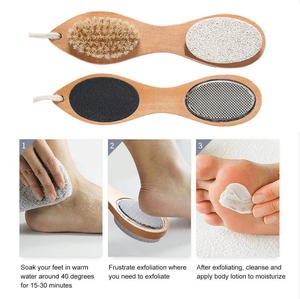 Pédicure professionnelle en acier limes <span class=keywords><strong>papier</strong></span> de verre pierre <span class=keywords><strong>ponce</strong></span> Logo personnalisé gommage des pieds en <span class=keywords><strong>bois</strong></span> 4 en 1 brosse de pédicure - Product Image 5