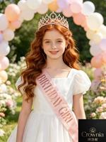 Crownia TLX Crystal Fashion Birthday Queen Sash Tiara Set Rose Gold Rhinestone Women's Decoration Kit Headband Glitter 158*9.5cm