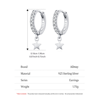 Boucles d'oreilles créoles rondes en argent sterling 925 avec zircon cubique étoile tendance Ailmay pour femmes, bijoux de fête et d'anniversaire