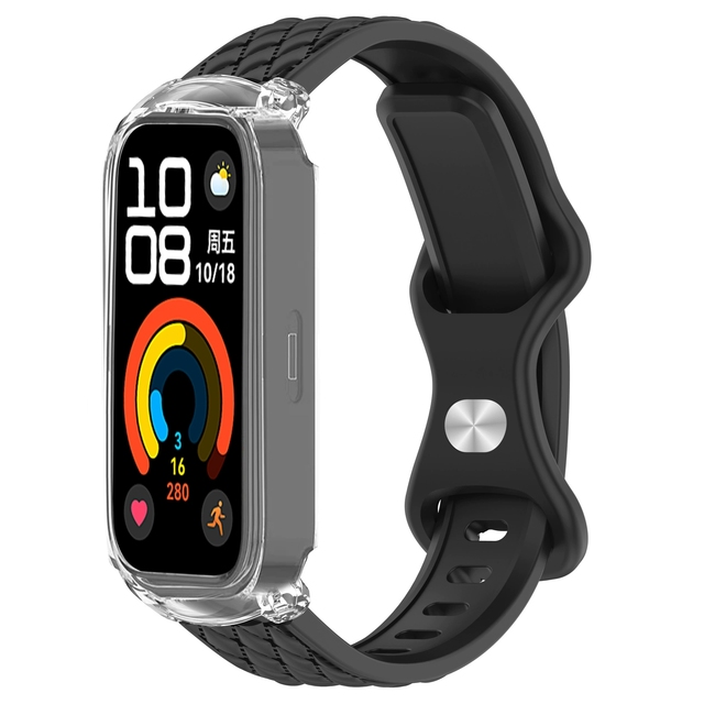FORWELLENY Popular Item Leather Textured Silicone+Case Smart Wristband for Huawei Band 8 9 10 Series Band 6/7 Strap
