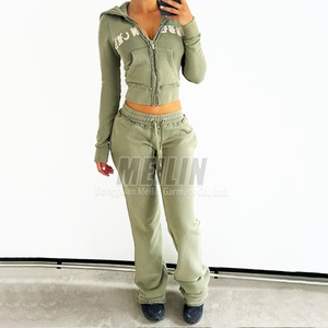 Custom Clothing Manufacturers Women Distressed Patch Tracksuit Two Piece Hoodie Set and Sweatpants Sweat Suits Set Women - Product Image 3