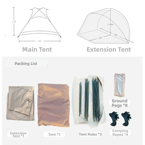 Tente familiale tunnel imperméable en polyester E-RIKE, 2 personnes, cadre en aluminium portable, ultralégère - Product Image 5