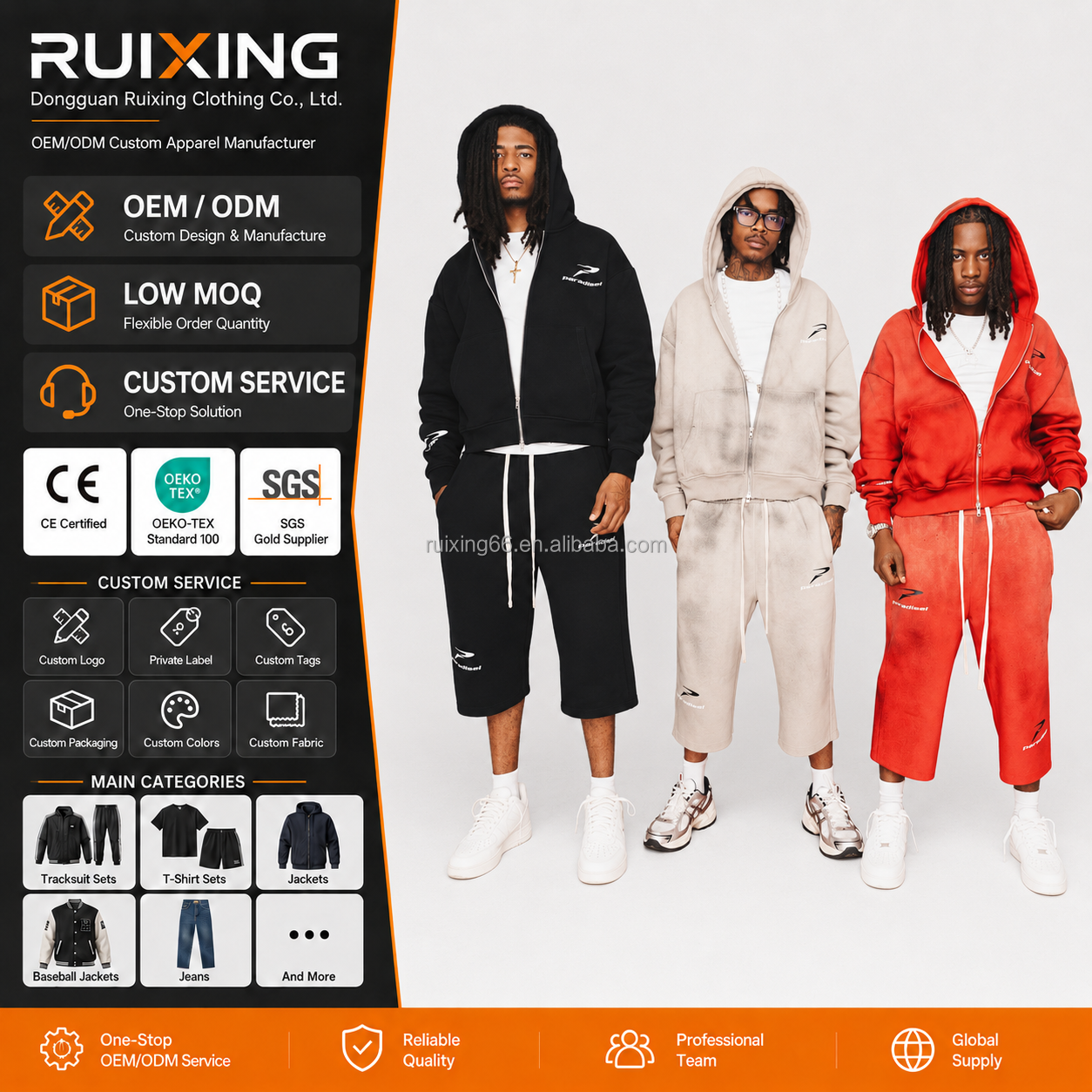 Vintage Men Streetwear Set Full Zip Hoodie and Shorts 2 Piece Set Fleece Oversized Washed Heavyweight Tracksuit Set