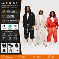 Ensemble streetwear vintage pour homme, sweat à capuche zippé et short, ensemble 2 pièces en molleton oversize délavé, ensemble de survêtement épais