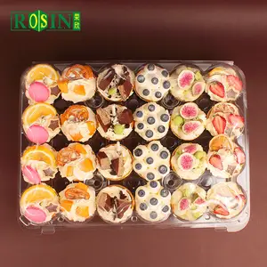 24 카운트 일회용 컵 케이크 용기 디저트 과자 머핀 컵케익 상자 높이 돔 투명 PET 플라스틱 힌지 뚜껑 컵