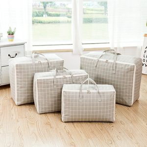 Cotton Linen Lattice Storage Bags Rectangle Clothing Organizer Moisture Proof Insect Proof Moving Bag Set - Product Image 1
