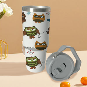 Vaso Térmico de 30oz con Diseño de Búho Adorable y Asa, Taza de Viaje Kawaii con Animales del Bosque, Stock en EE. UU., Regalo Ideal para Amantes de los Búhos - Product Image 5