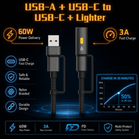Kabel Pengisian Daya USB 4-in-1 60W PD 3A dengan Konduktor Tembaga Murni Berlapis Nilon dan Alloy Aluminium yang Lebih Ringan untuk Komputer IOS Printer