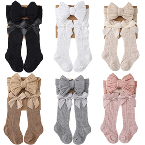 Conjunto de Calcetines de Algodón Transpirable con Lazo para Recién Nacidas y Diadema Tejida Casual para Niñas, Regalo de Luna Llena, Primavera Otoño Bebé - Product Image 1