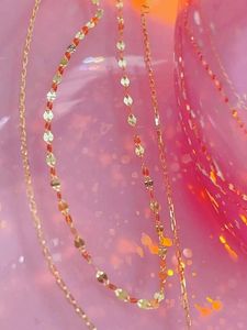 สร้อยคอทองคำ 18K สีเหลืองสองชั้น สไตล์วินเทจทันสมัยจาก Xinfly ประดับด้วยเพชรและไพลินสีชมพู เหมาะสำหรับเป็นสร้อยหมั้น - Product Image 2