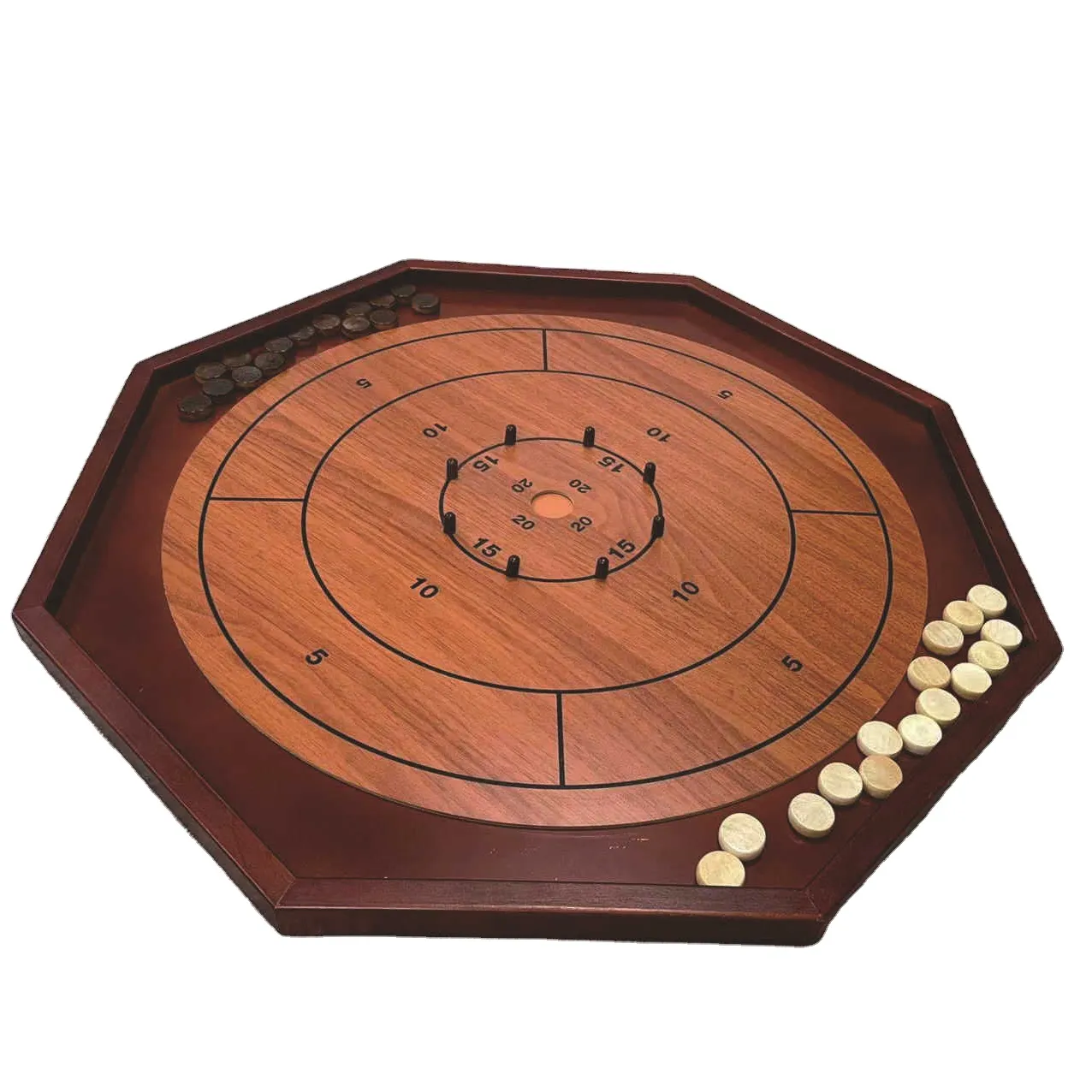 Juego de tablero de madera Crokinole Deluxe Games 3 en 1 con Checker y backgammon