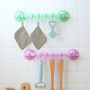 <b>Wall</b> <b>Mounted</b> Suction Cup Hooks With 6 Hangers Removable Adhesive Rack For Kitchen Bathroom Storage - Product Image 3