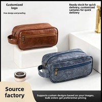 Sac de voyage personnalisé en cuir PU imperméable avec fermeture éclair, poignée souple, capacité moyenne, pour cosmétiques, portable pour homme