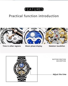 KINYUED Men's Mechanical <b>Watch</b> Stainless Steel Band Waterproof 3BAR Moon Phase <b>Skeleton</b> Dial Luxury Fashion Analog Wholesale - Product Image 5