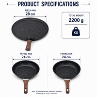Ensemble de 3 ustensiles de cuisson en fer avec poêles antiadhésives en granit et plaque à pizza, poignée en bakélite, distribution de chaleur, compatible gaz et induction