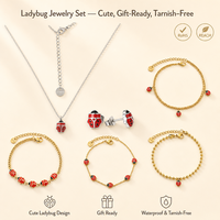 Ensemble de bijoux personnalisé avec breloque coccinelle en émail, en acier inoxydable 316L plaqué or 18 carats, collier, bracelet, boucles d'oreilles, vente en gros OEM