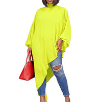 Robe de bureau grande taille pour femmes Style décontracté élégant avec ourlet asymétrique col montant manches longues Midi solide en taille 2XL