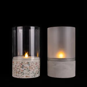 Green and safe flickering flameless furnishing light dry cells powered clear or frosted glass cover candle decorative table lamp