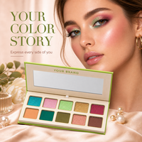 Palette de fards à paupières colorée verte à carreaux, 10 couleurs, sans logo, résistante à l'eau, pour un look naturel, marque privée