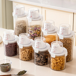 Food Storage <b>Container</b> Set Cylinder Clip-On Lid Measuring Cup For Grain Pasta Flour Rice Safe Food Grade 80-110 Char - Product Image 1