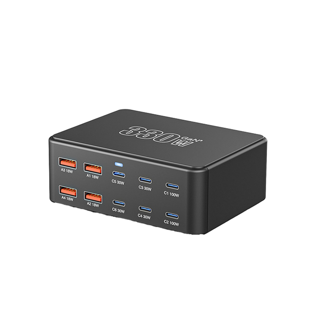 330W GaN 10-Port Desktop Gallium Nitride Fast Charging Station PD 3.0 Power Hub for Multi-Device Laptop/Phone Tablet Travel