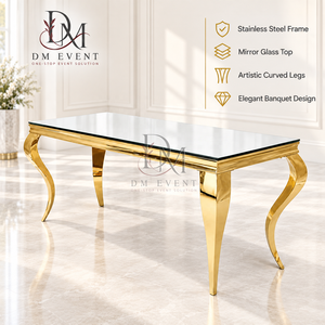 High End Gold Stainless Steel Banquet <b>Table</b> <b>Mirror</b> Glass <b>Top</b> Curved Legs Luxury Wedding Event Wholesale Supplier - Product Image 3