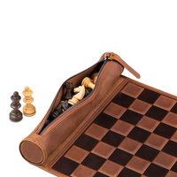 Échiquier en cuir enroulable de qualité supérieure, kit d'échecs international portable pour l'extérieur avec tube de rangement pour les loisirs en famille et les voyages en voiture