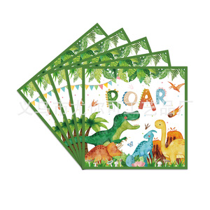 Dinosaur Forest Themed Disposable Paper Plates Napkins 60-80 Pcs Birthday Party Tableware Set Environment Friendly Round - Product Image 4