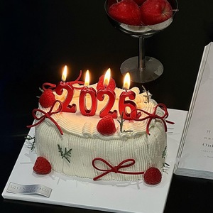 Honey And Sweetness 2026 Digital <b>Candle</b> Cake Plugin <b>Red</b> New Year Spring Festival Decoration - Product Image 1