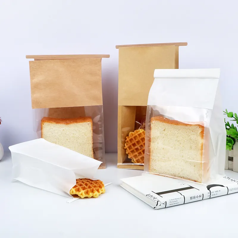 Оптовая продажа, упаковка для пищевых продуктов на заказ с защитой от жира, пакет для упаковки хлеба из крафт-бумаги с принтом на заказ, пакет для хлеба, бумажные пакеты для хлеба